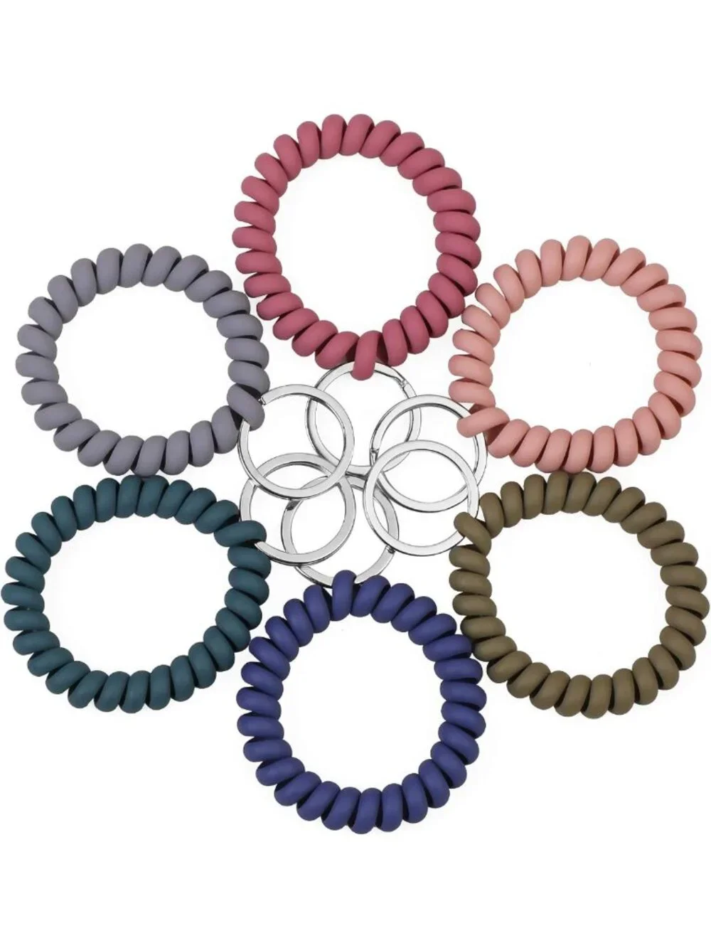 6PCS Stretchable Wristbands & Keychains - Flexible Spiral Coil for Gym, Pool, ID